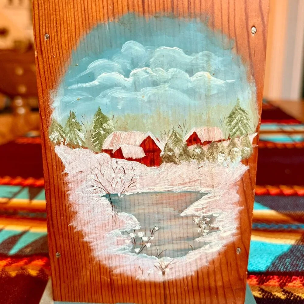 Vintage Hand Painted Folk Art Wooden Wall Pocket / Matchstick Holder